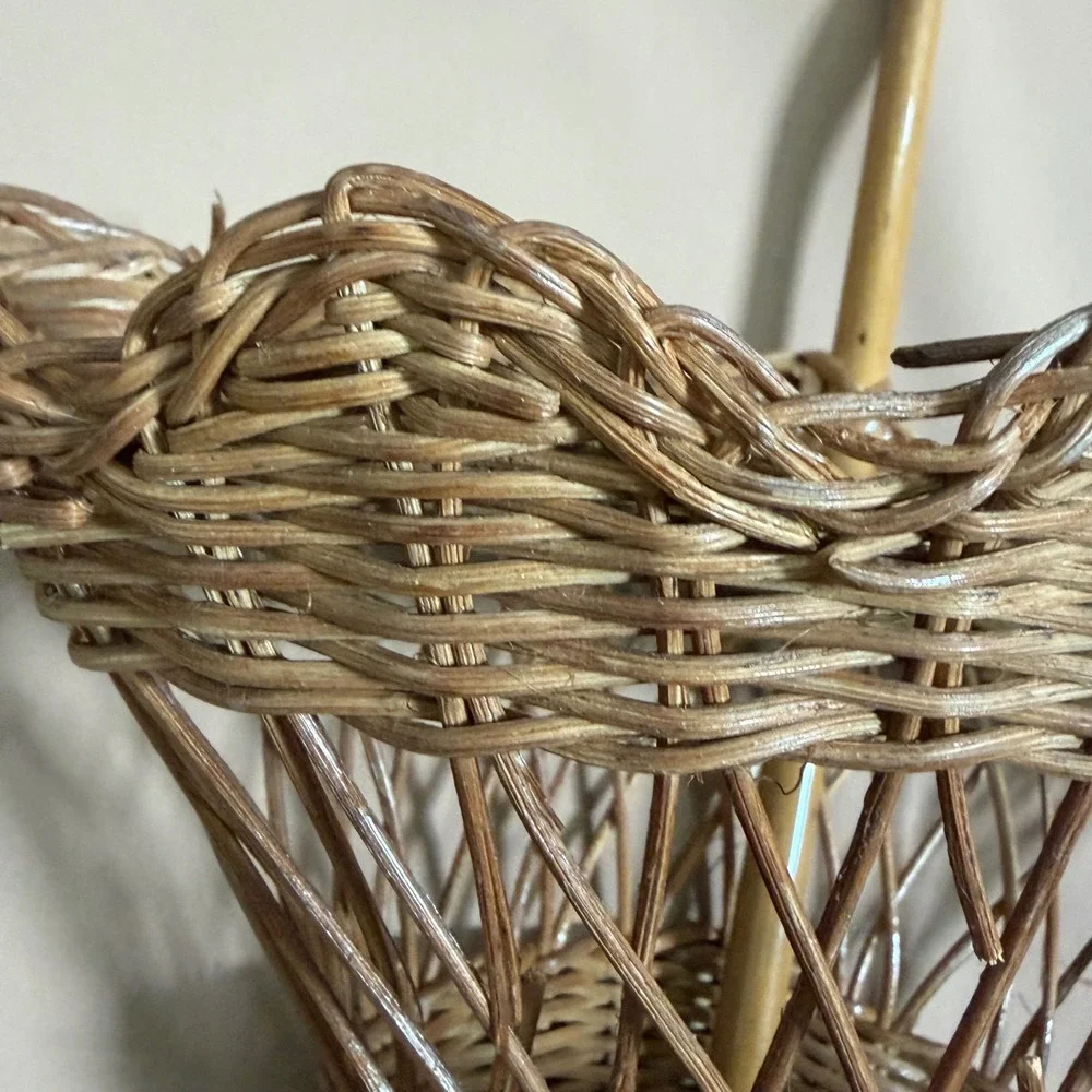 Vintage Wicker Umbrella Wall Basket Hanging Parasol Planter MCM Cottagecore